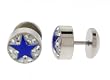 Stainless Steel Fake Plug With Crystals - White with Blue Star Design - 16G Ear Wire - 00G (10mm) Design - Sold as a Pair Stainless Steel Fake Plug With Crystals - White with Blue Star Design - 16G Ear Wire - 00G (10mm) Design - Sold as a Pair