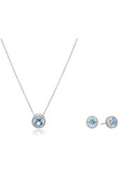 Rhodium-Plated Sterling Silver and Created White Sapphire Halo Earrings and Pendant Necklace Jewelry Set