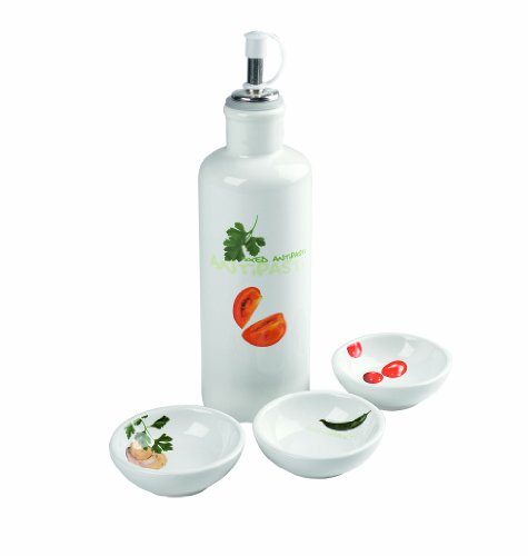 Domestic 923304 Antipasti-Set 4-teilig Light Line mit je 1 Flasche mit Verschluss 23 cm und 3 Schalen flach, rund 7 cm
