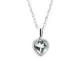 9ct White Gold Aquamarine & Diamond Heart Rubover Pendant On 18 Rope Chain