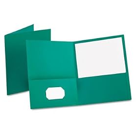 Twin-Pocket Portfolio, Embossed Leather Grain Paper, Teal