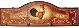 Wall Hanging Raised Silent Rooster Standing Peacefully In Country's Backyard Wooden Sign Plaque With 4 Hook Keyholder Or Kitchen Utensils Rack 24