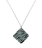 Sterling Silver Dichroic Glass Zebra Stripes Pattern Diamond-Shaped Necklace, 18