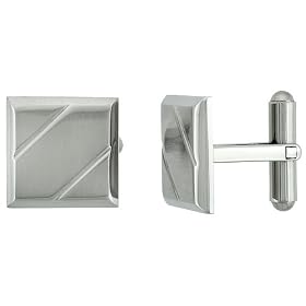 Square, Surgical Steel Cuff Links with 2 Grooves 5/8" X 5/8" by 