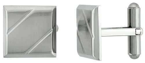 Square, Surgical Steel Cuff Links with 2 Grooves 5/8