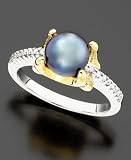 Two-Tone Dyed-Black Pearl & Diamond (1/10 ct. t.w.) Ring