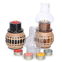 NOVICA Teak and rattan Tropics (pair)