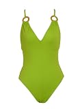 INC Acid Green One Piece Swimsuit with Criss Cross Back and Gold Ring Details