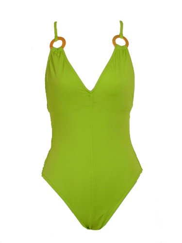 INC Acid Green One Piece Swimsuit with Criss Cross Back and Gold Ring Details