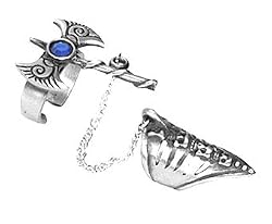 Spike & Chain Skulls Crystal Axe Pewter Ring