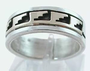 Southwestern Native American Handmade Rain Design Band Ring by Skeets in 14 kt. Gold and Sterling Silver size 12, #564