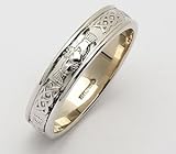 Gents 14K White Gold Narrow Corrib Claddagh Wedding Band - Made in Ireland