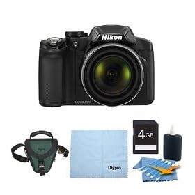 Nikon COOLPIX P510 16.1 MP CMOS Digital Camera with 42x Zoom NIKKOR ED Glass Lens and GPS Record Location (Black) Deluxe Bundle With 4GB SD Card , Dig Pro Case , Cleaning Kit
