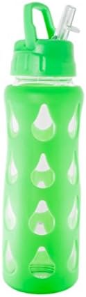 My Oil Gear 22oz Glass Water Bottle with GREEN Silicone Patterned Shell for Essential Oils (Single Bottle)