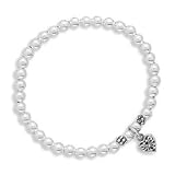 Children's Heart Charm Sterling Silver Bead Stretch Bracelet