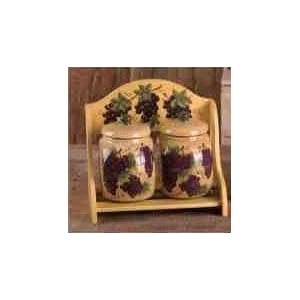 Tuscany Grape 2 PC Cookie Jar With Wooden Rack by