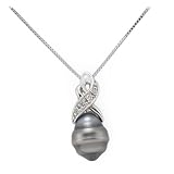 Tahitian Black Pearl Pendant with Diamond in 14K White Gold
