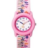 Timex kids quartz rot disc pink fabrc stp by Timex