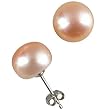 Peach Pink 10-11mm AAAA Cultured Pearl Platinum Overlay CAREFREE Sterling Silver Stud Earrings (LS1B) Peach Pink 10-11mm AAAA Cultured Pearl Platinum Overlay CAREFREE Sterling Silver Stud Earrings (LS1B)