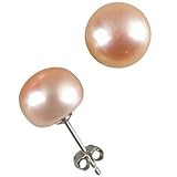 Peach Pink AAAA Cultured Pearl Platinum Overlay CAREFREE Sterling Silver Stud Earrings (LS1B)