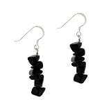 Genuine Onyx Stone Sterling Silver Dangle Chip Earrings