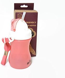 Zoe Eco Friendly Water Bottle with Straw Sippy Cup Corn PLA Safe Plastic Green Kids Bottle (Pink)