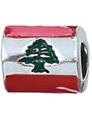 Genuine Zable (TM) Product. 925 Sterling Silver Lebanon Flag Bead Charm. 100% Satisfaction Guaranteed.