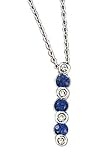 14K White Gold Designer Hand-Crafted Journey Pendant, Enhanced with Bezel Set Diamonds and Sapphire Precious Stones, Sliding on a 16'' Cable-Chain Necklace. (GH-Color, SI-Clarity, c.t.t.w.0.07CT, Sapphire 0.33CT).