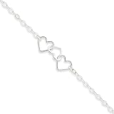 Sterling Silver 9inch Solid Polished Fancy Heart Link Anklet