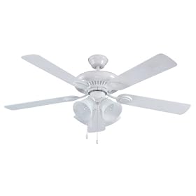 Litex NP52WW5C Newport 52-Inch Remote Control Adaptable Five-Blade Ceiling Fan, White with Alabaster Glass Light Kit