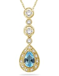 0.31 Cts Diamond & 1.06 Cts Swiss Blue Topaz Pendant in 14K Yellow Gold