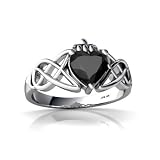 14K White Gold Heart Genuine Black Onyx Celtic Claddagh Knot Ring
