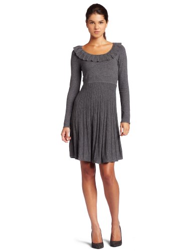 Maxandcleo Womens Ruffle Neck Sweater Dress, Heather Charcoal