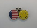 American Flag & Smiley Face Magnetic Golf Ball Marker and Hat Clip