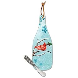 Winter Cardinal Bottle Cheese Server with Silver Plated Spreader