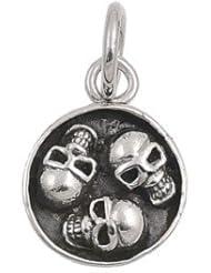 Sterling Silver Mens Womens Round Skull Pendant Cute Biker Charm Pure 925 16mm with 1mm Box Chain