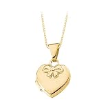 14K Yellow Gold Embossed Bow Heart Locket with Chain