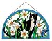 Daffodils Cat Stained Glass Art Panel Suncatcher Window 16.5 W X 10.5 H Joan Baker Designs AP515
