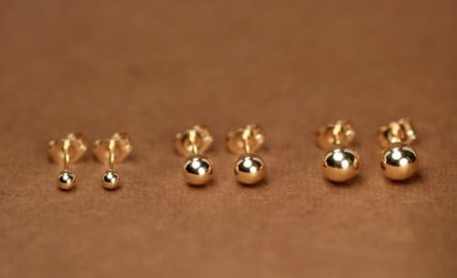 XSREEZ 3 Pair Set 2mm, 3mm, 4mm 14kt Gold Filled Ball Earrings