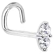 20 Gauge LEFT Nostril - 14K White Gold Clear 1.5mm CZ Marquise Nose Ring