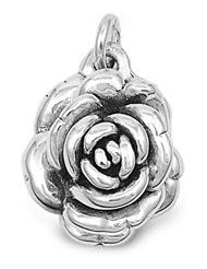Sterling Silver Womens Flower Rose Love Pendant Gift Charm Pure 925 New 25mm with 1.3mm Curb Chain