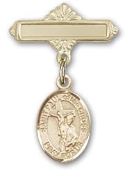 14K Gold Baby Badge with St. Paul of the Cross Charm and Polished Badge Pin