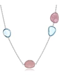 Sterling Silver Sapphire and Blue Topaz Slivers Asymmetrical Necklace, 19"