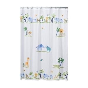 "Jungle" Tropical Fabric Shower Curtain Appliqued