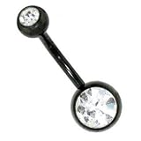 Double Jeweled Black Titanium Navel Belly Button Ring