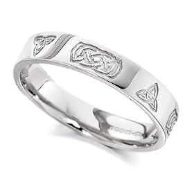 House of Williams 18ct White Gold Ladies 4mm Celtic Wedding Ring Engraved with Celtic Knots and Plaits