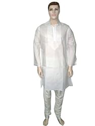 Birthday Gift Mens Clothing White on White Cotton Embroidered Kurta Pajama L Chest 46 Inch