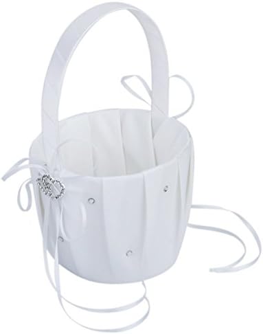 Cosaga Crystal Decor Double-Heart Wedding Flower Basket (White)