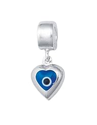 925 Sterling Silver Blue Evil Eye Heart Dangle Bead, For Chamilia, Pandora, Biagi, Personality, Reflections And More Charm Bracelets