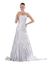 A-line Strapless Sweetheart Pleated Lace-Up Satin Spring Fall Party Dress/Wedding Dress  with a Brush/Sweep Train 